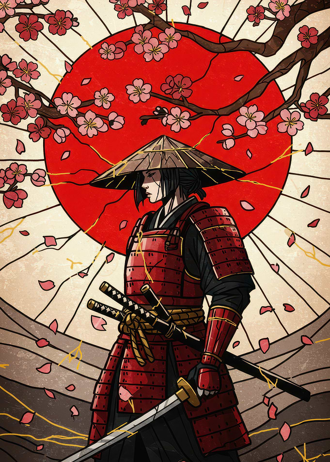 Samurai with Cherry Blossoms