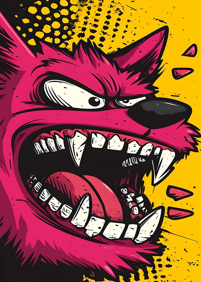 Angry Pink Wolf Cartoon Illustration