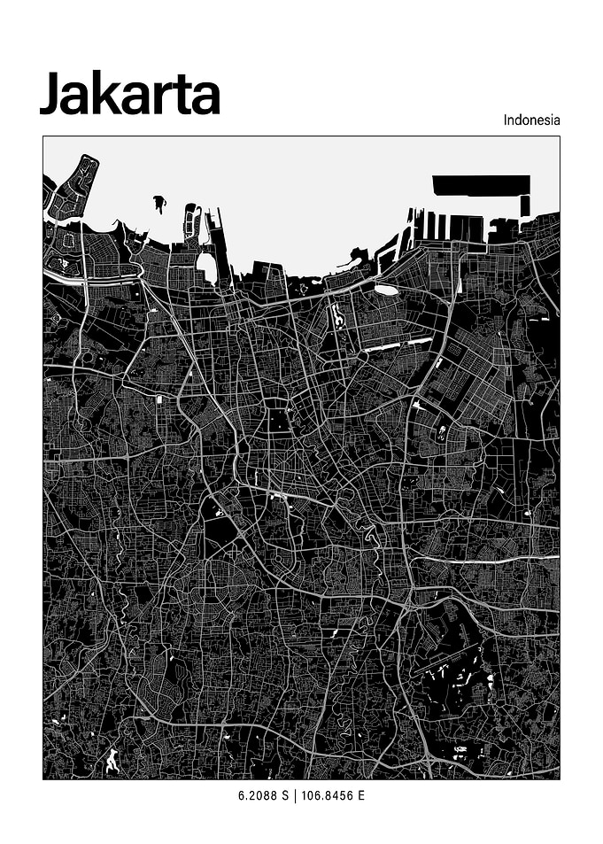 Jakarta Black and White Map
