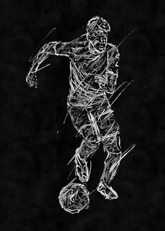 Soccer Player Sketch on Black Background