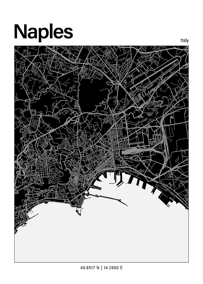 Naples Black and White Map
