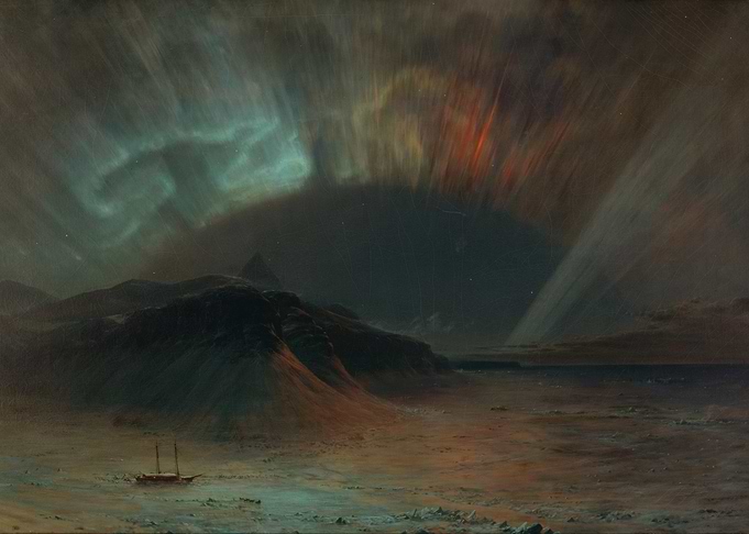 Aurora Borealis over Arctic Landscape Painting