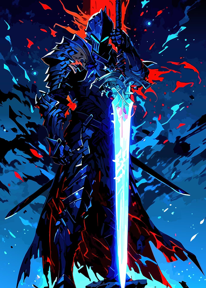 Blue Knight with Glowing Sword
