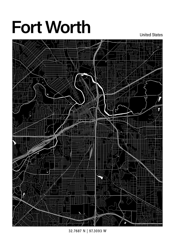 Fort Worth Black and White Map