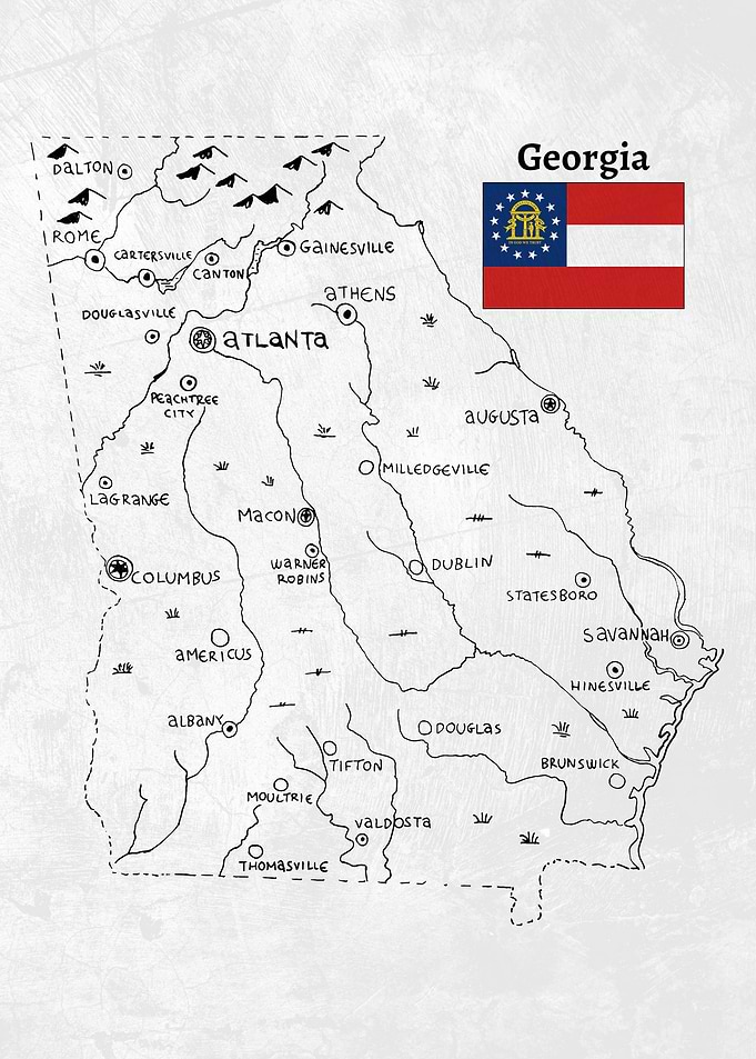 Hand Drawn Map of Georgia (US State)