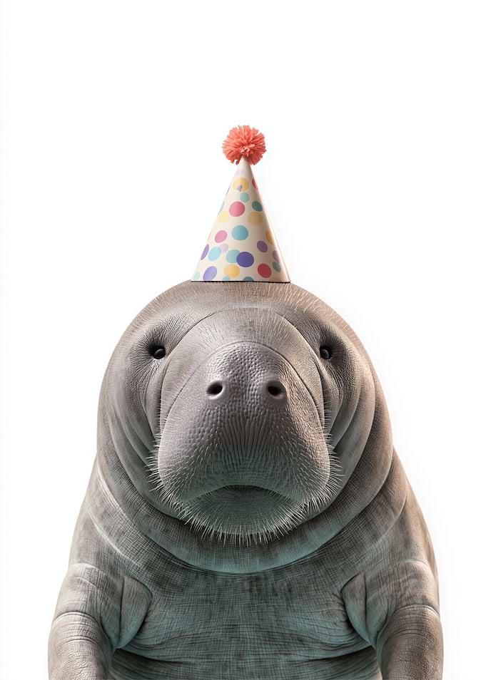 Manatee with Birthday Party Hat