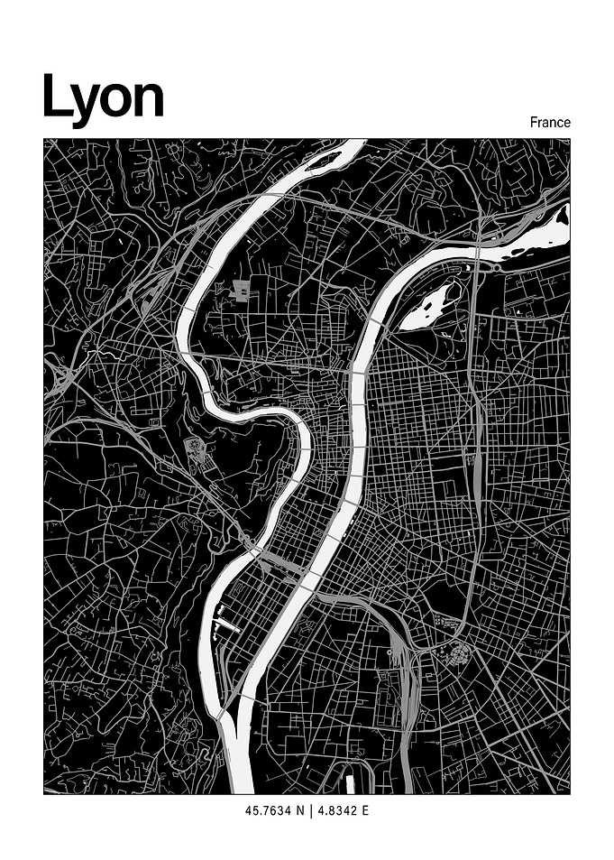 Lyon Black and White Map