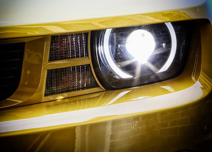 Yellow Car Headlight Close-Up