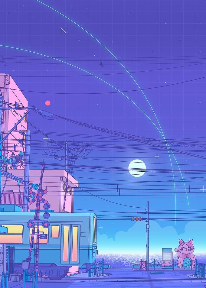 Pastel Train Station at Night