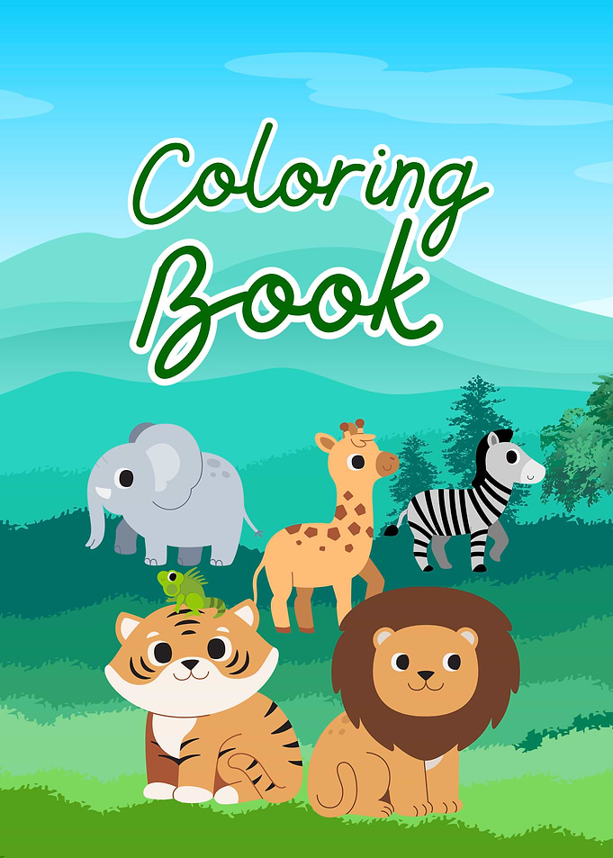 Coloring Book Cover with Cartoon Animals