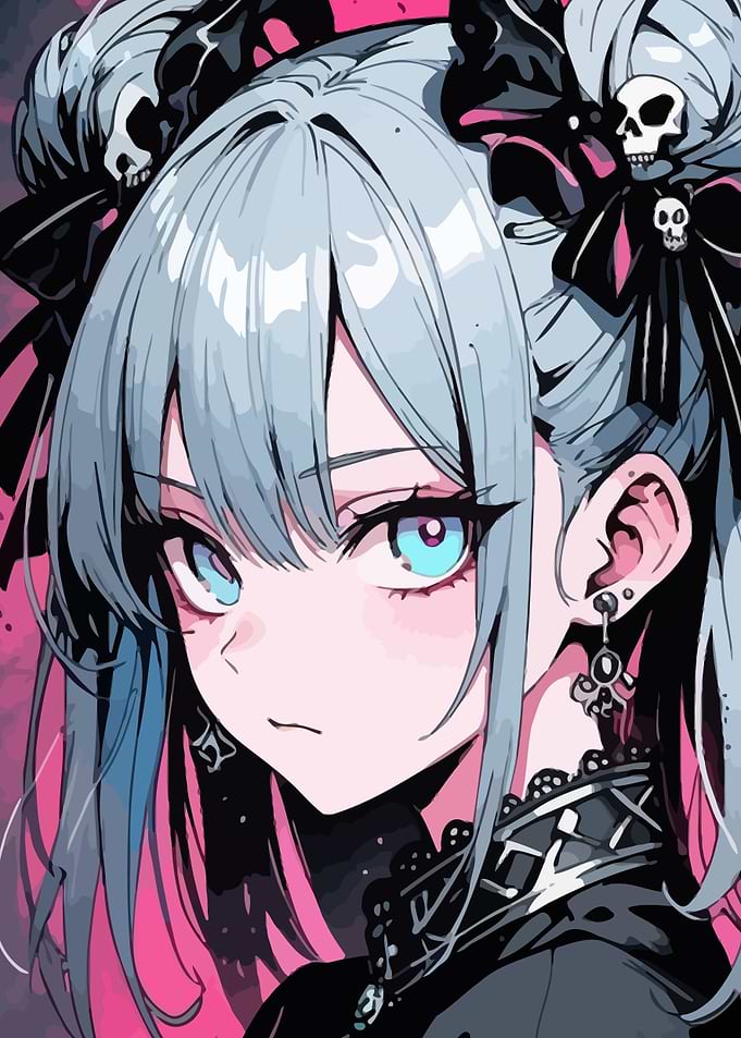 Anime Girl with Skulls and Bows