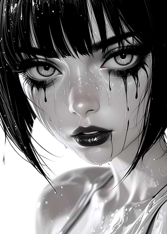 Monochrome Portrait with Dripping Makeup