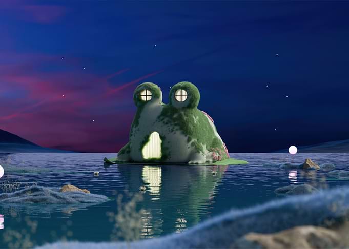 Frog House on Water at Night