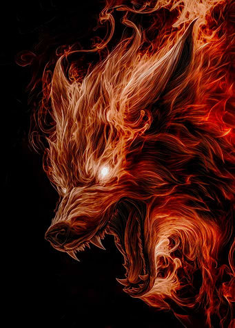 Fiery Wolf Head Illustration