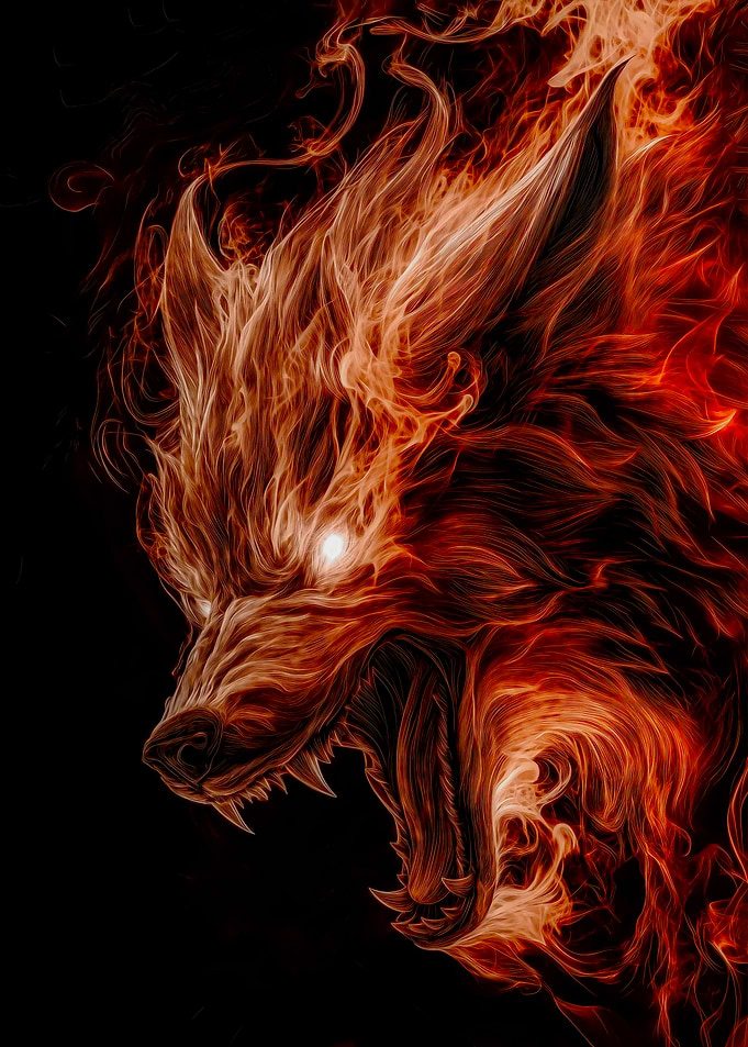 Fiery Wolf Head Illustration