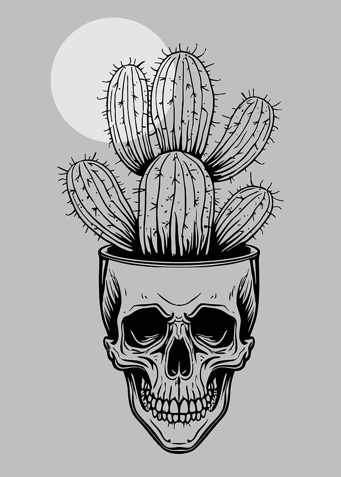 Skull Planter with Cactus