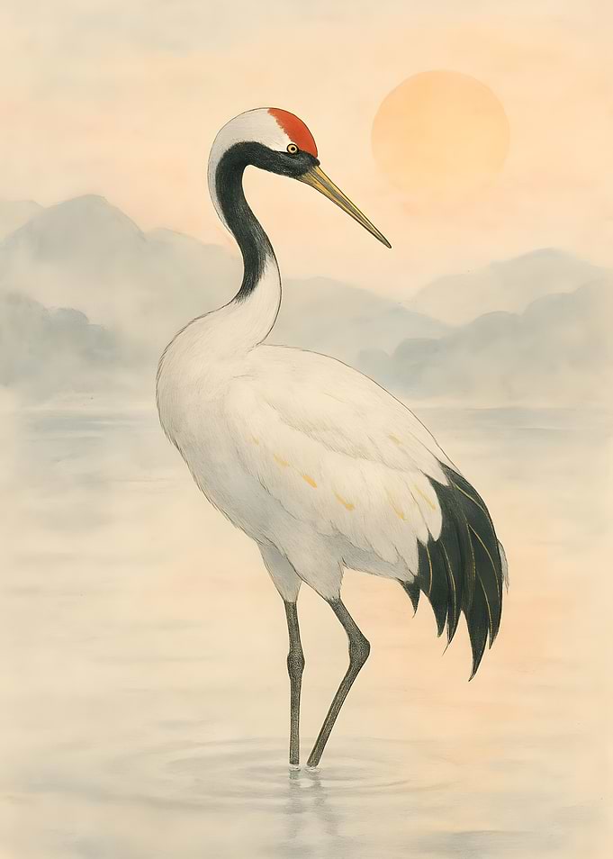 Red-crowned Crane in Water