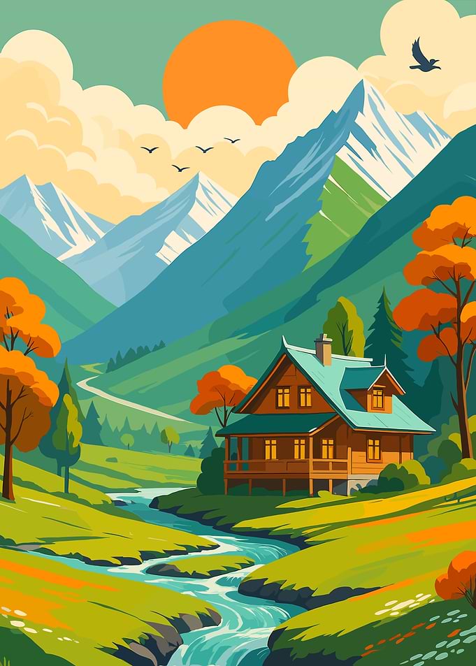 Mountain Cabin Landscape
