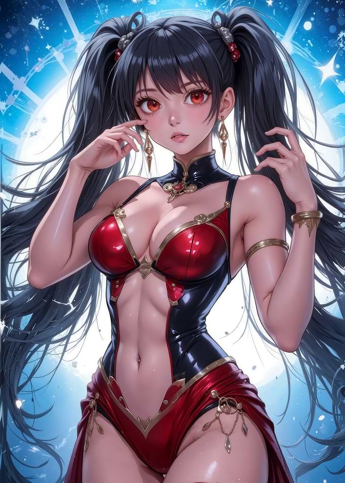 Crimson Anime Girl with Red Eyes