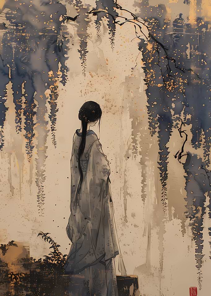 Asian Woman in Garden Art