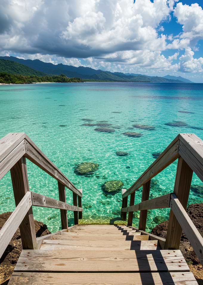 Stairs to Tropical Turquoise Ocean View
