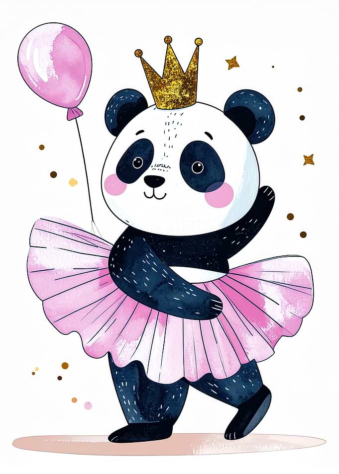 Panda ballerina with crown and balloon