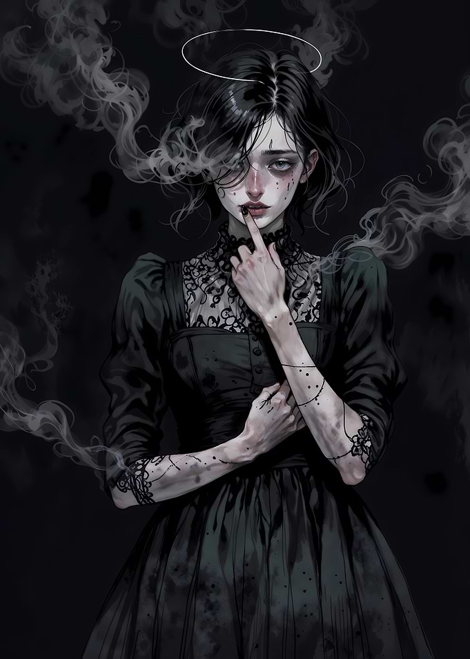 Silent Secrets: Dark Angel Portrait