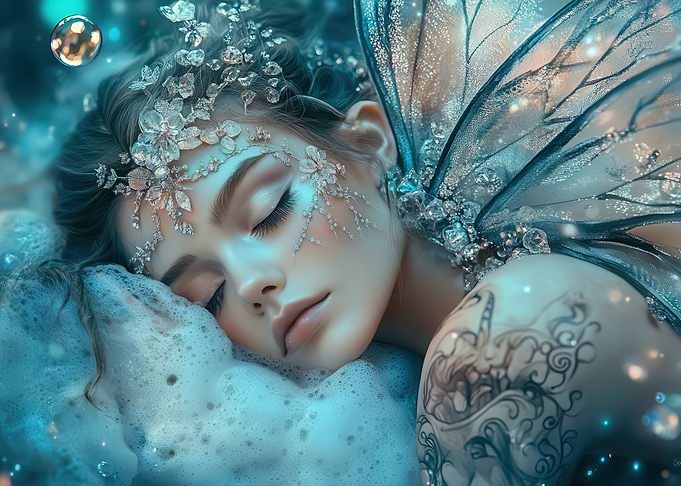 Sleeping Fairy with Wings and Tattoos