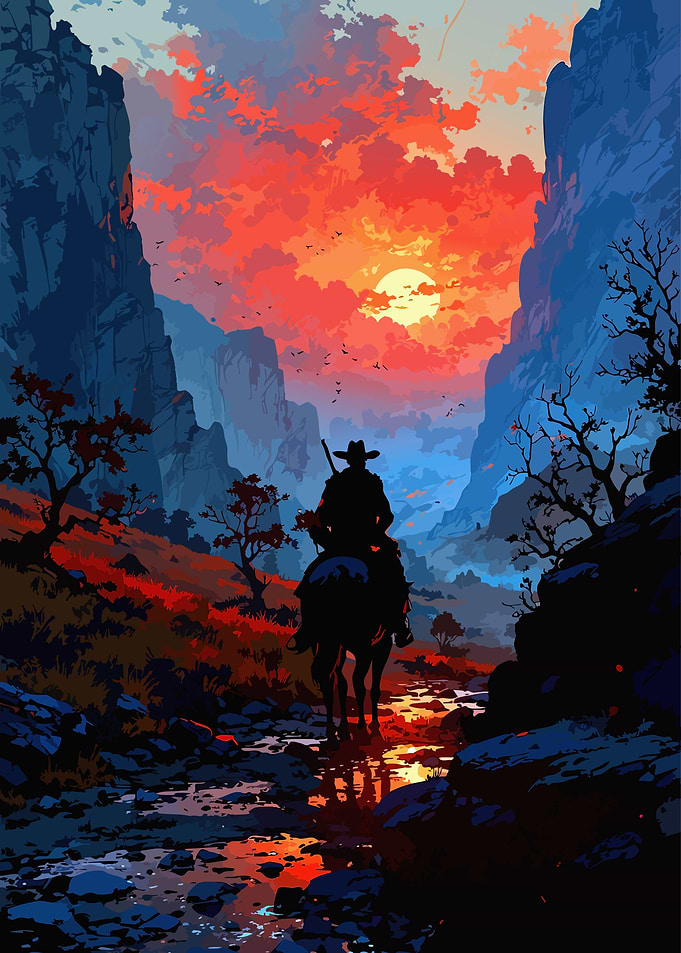 Cowboy Silhouette at Sunset