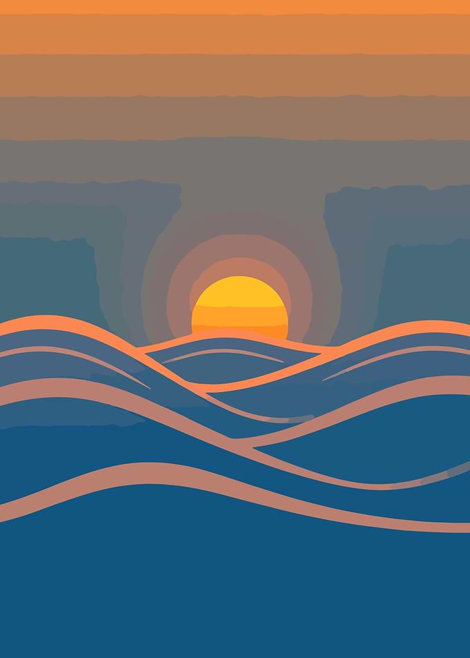 Minimalist Ocean Sunset Illustration