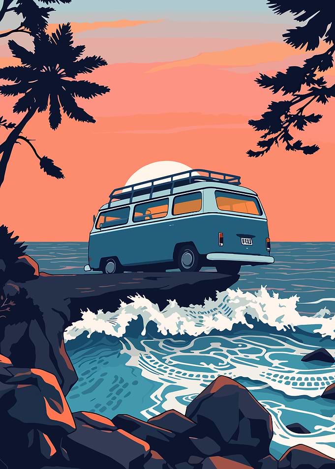 Coastal Van Adventure at Sunset