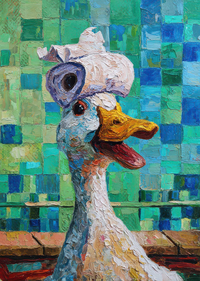 Duck with Toilet Paper Hat Painting