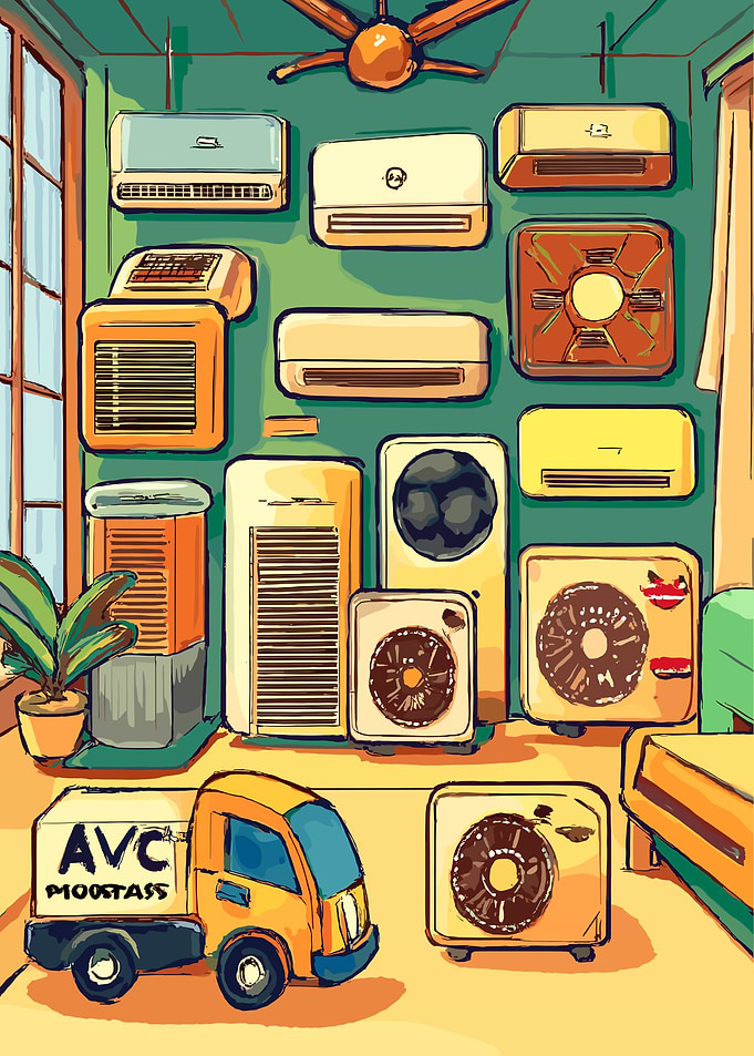 Air Conditioners and Delivery Truck Cartoon