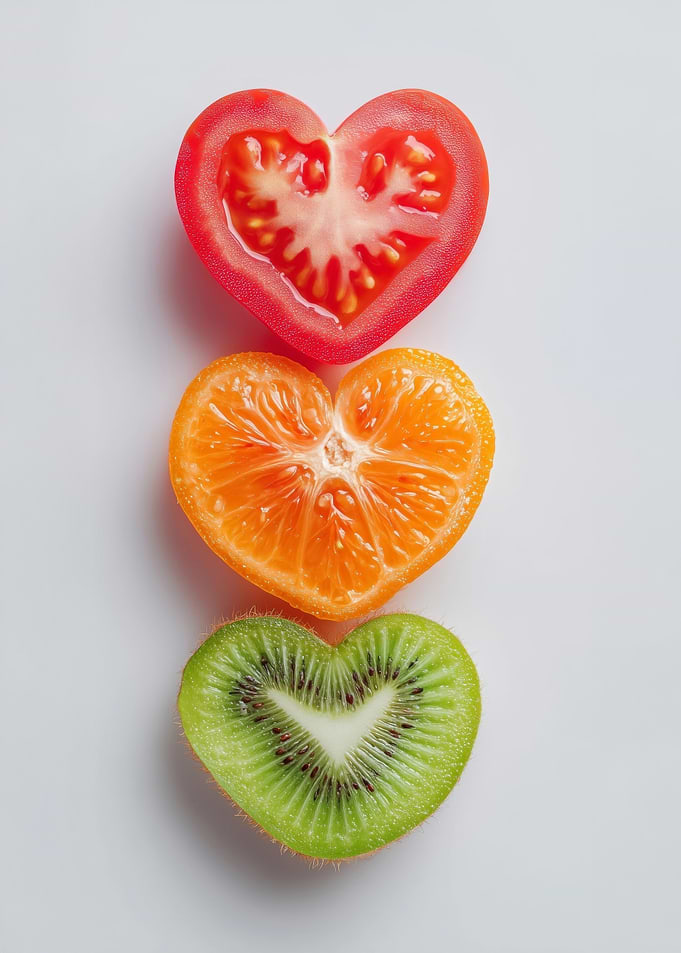 Heart-shaped fruit and vegetable arrangement