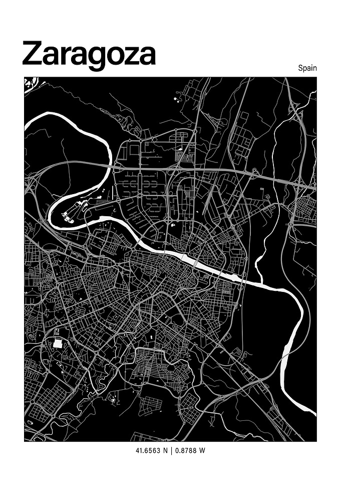 Zaragoza Black and White Map