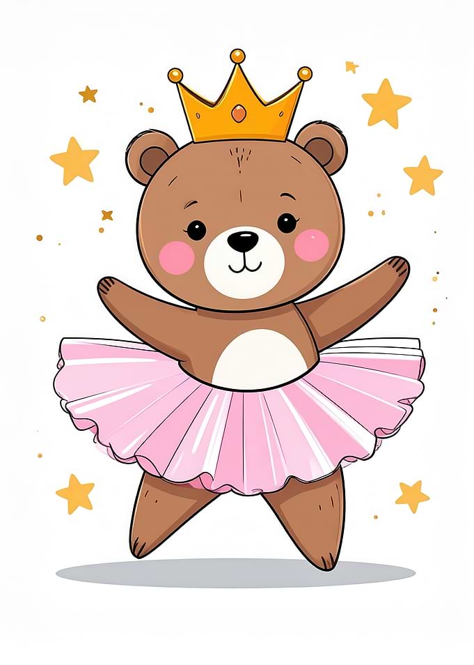 Ballerina Bear Princess Cartoon Illustration