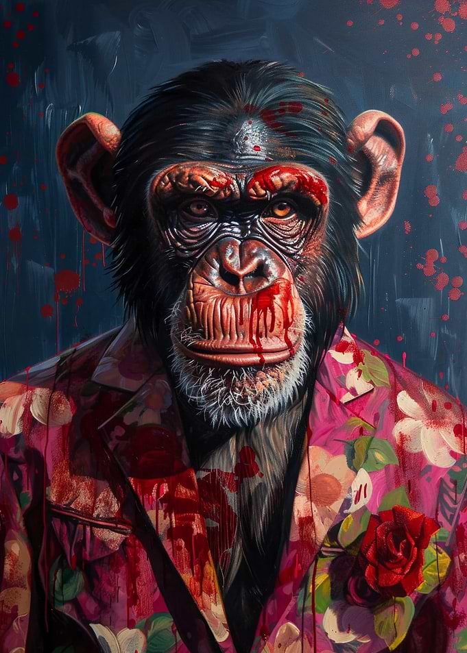 Chimpanzee in Floral Suit Painting