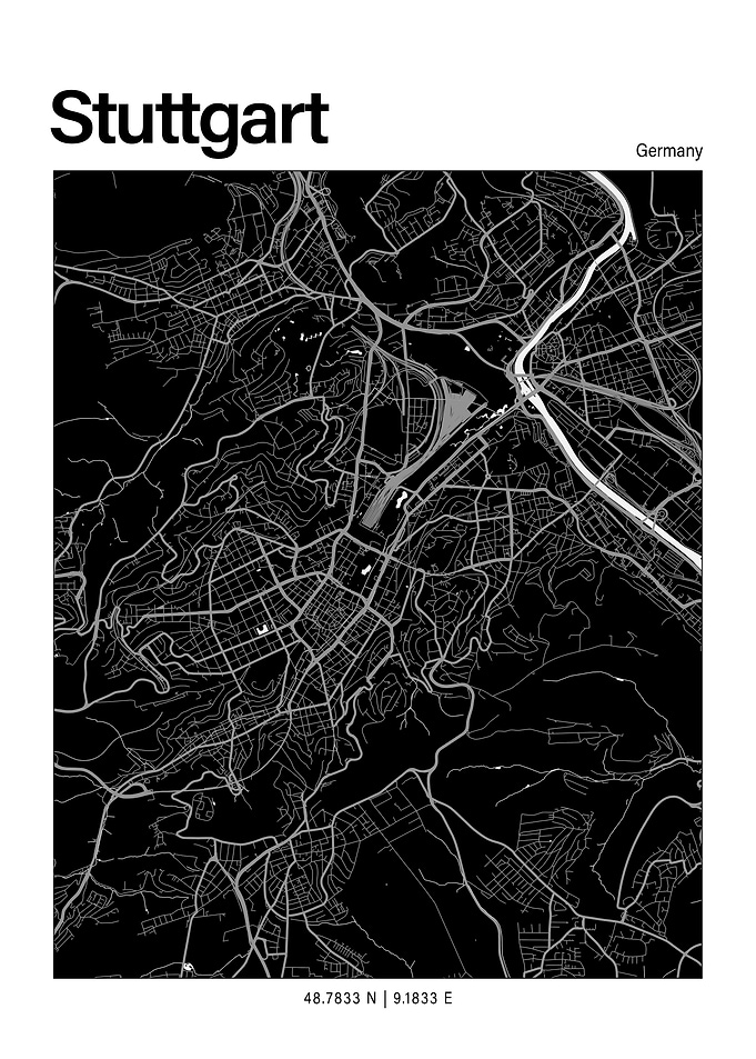 Stuttgart Black and White Map