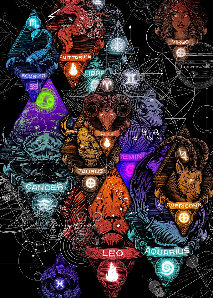 Zodiac Signs Colorful Illustration