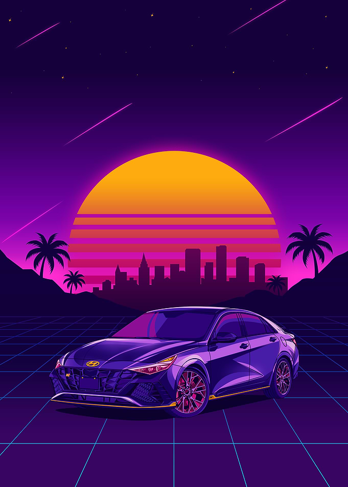Retro Hyundai Elantra N Illustration