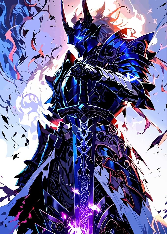 Blue Knight with Sword Digital Art