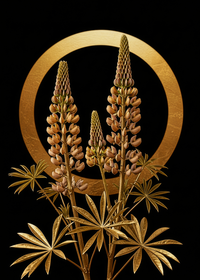 Golden Lupine Flowers with Circle