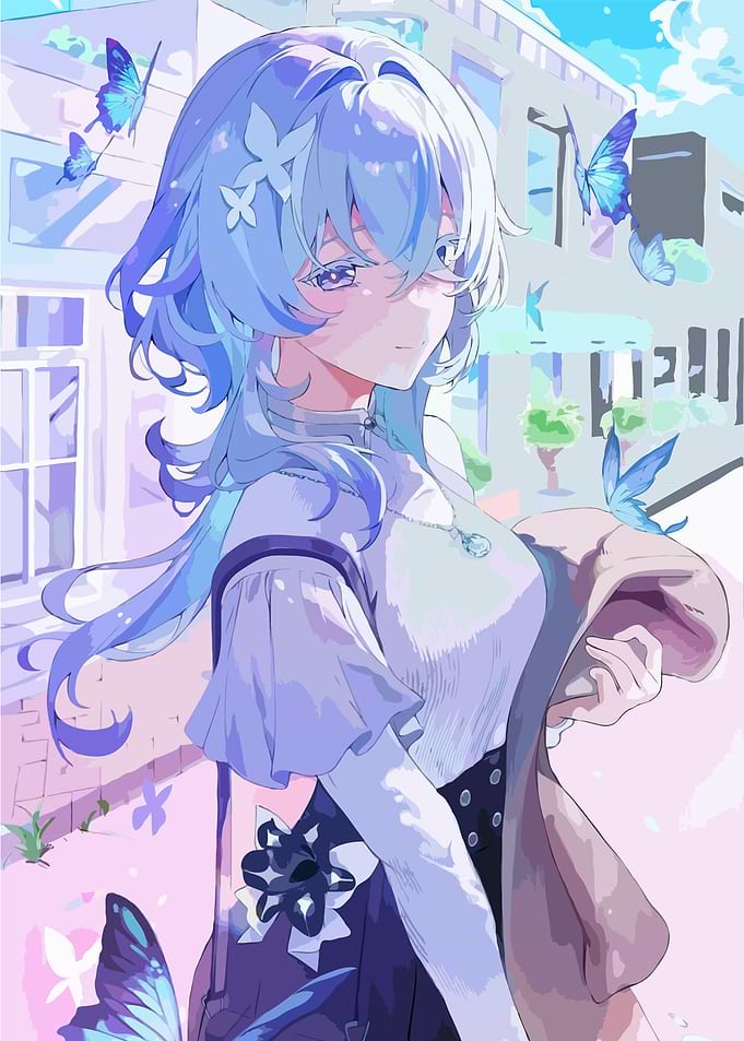 Anime Girl with Butterflies