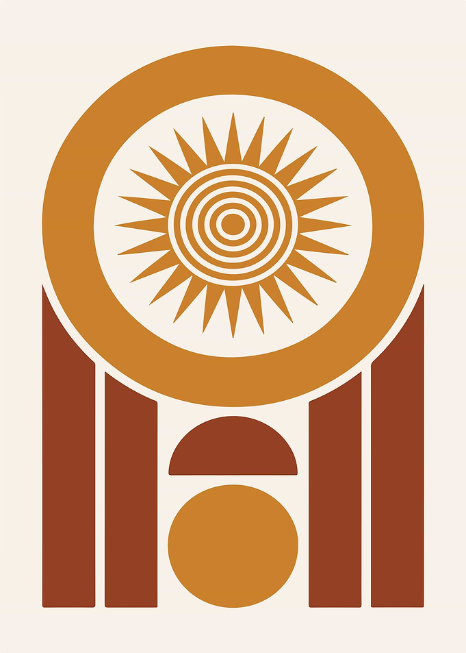 Abstract Sun and Geometric Shapes Art