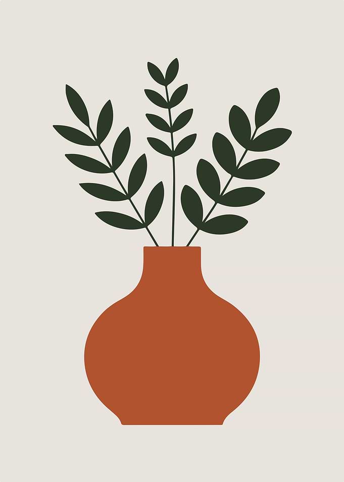 Vase with Green Leaves Illustration