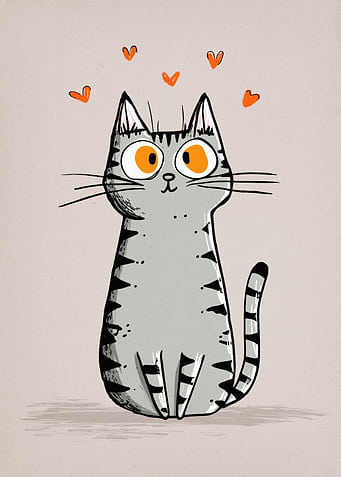 Cartoon Cat with Hearts
