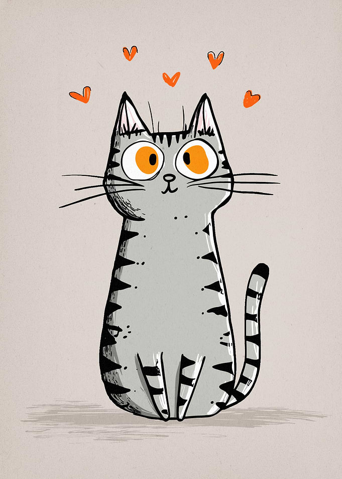 Cartoon Cat with Hearts