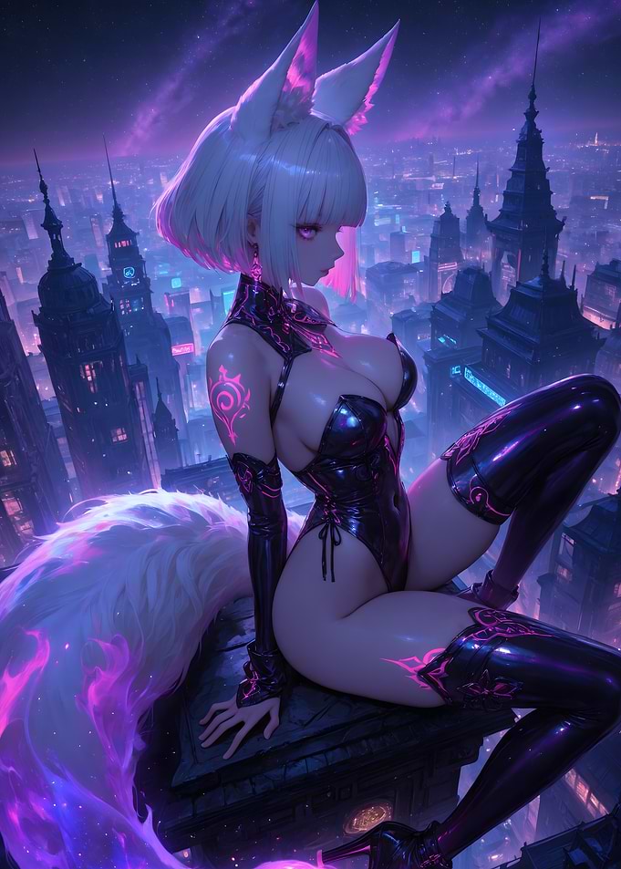 Anime Fox Girl Cityscape