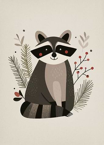 Cute Raccoon with Winter Foliage