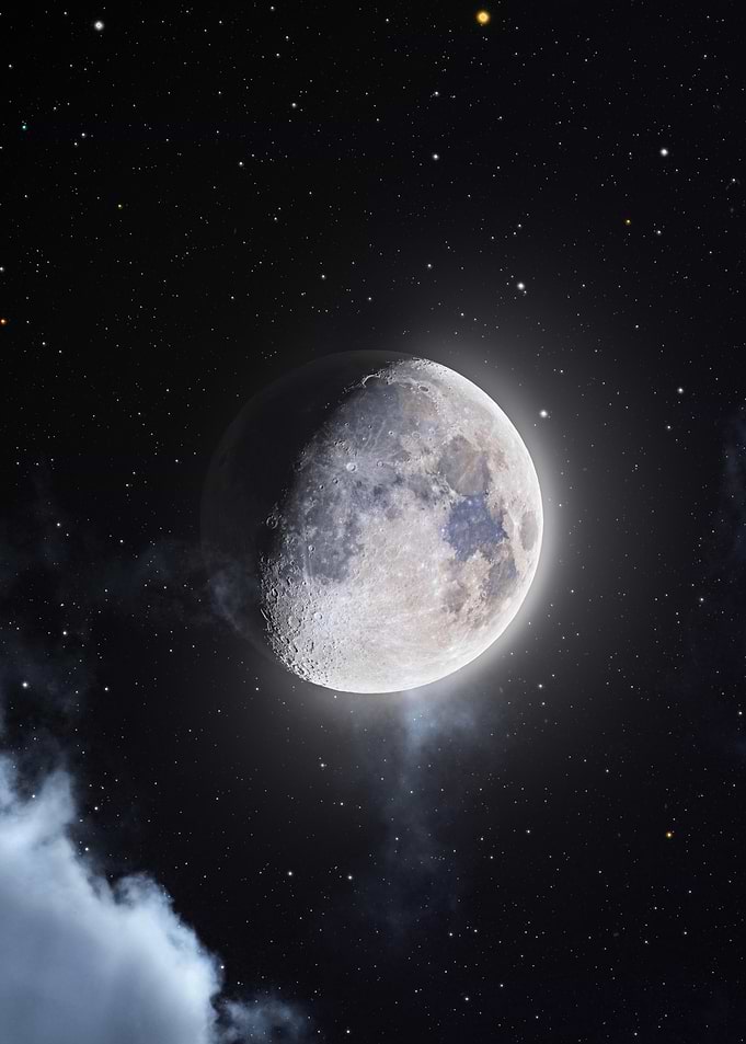 Half Moon in Starry Night Sky